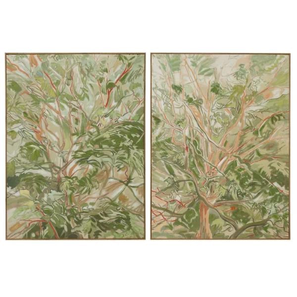 Awe Teak Frame Oil Painting Set/2 Assorted