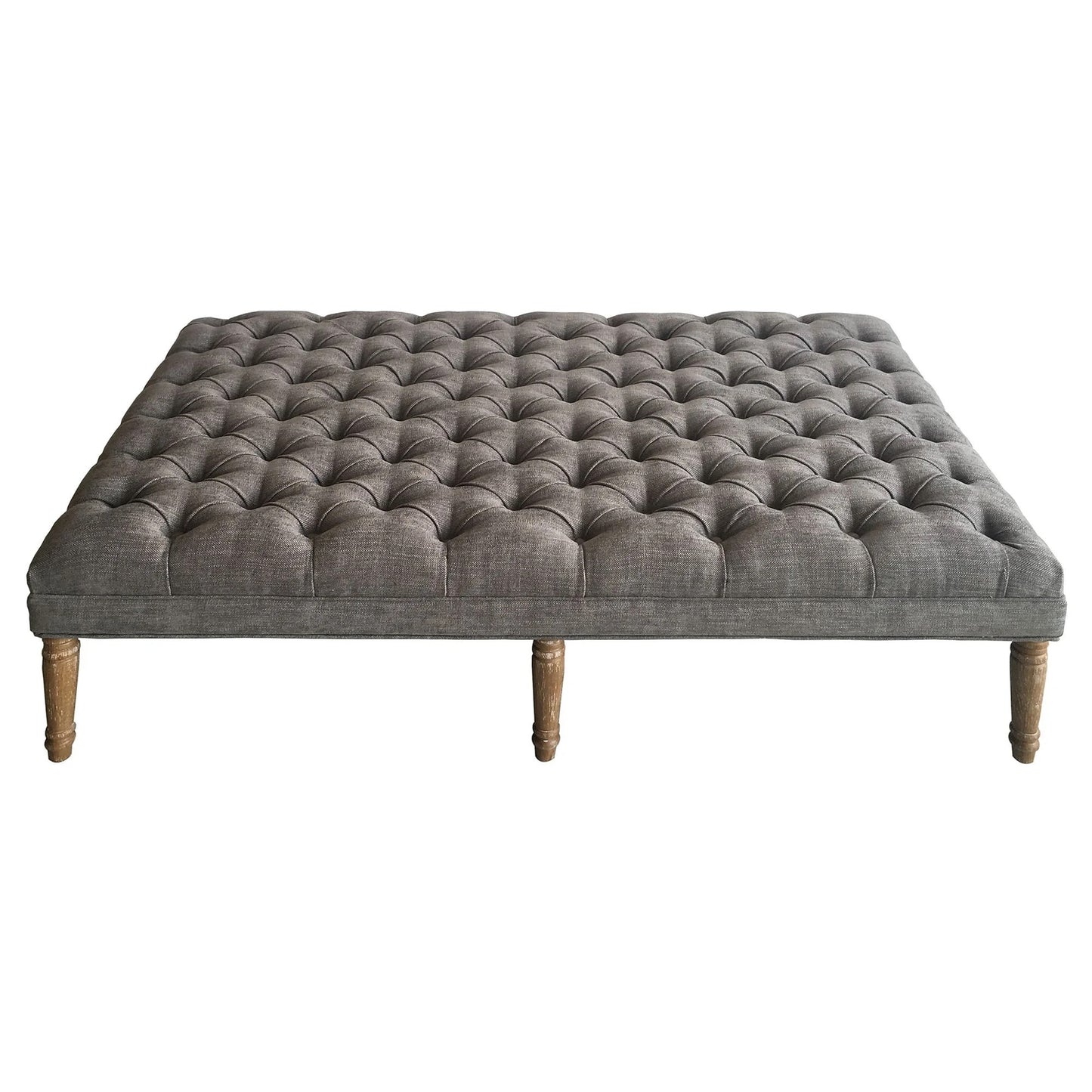 Grey Tufted Fabric Ottoman