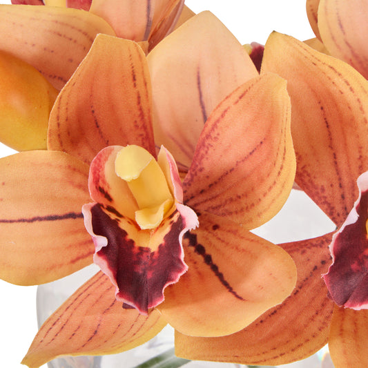 Cymbidium Orchid Glass Vase - Orange