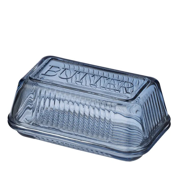 Lia Glass Butter Dish - Denim