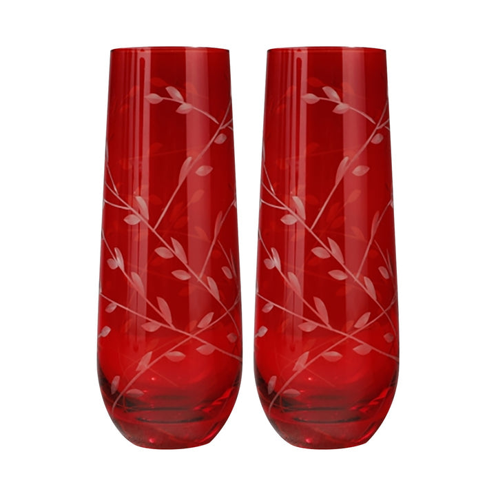 Gala Stemless Floral Flutes Set/2 - Red