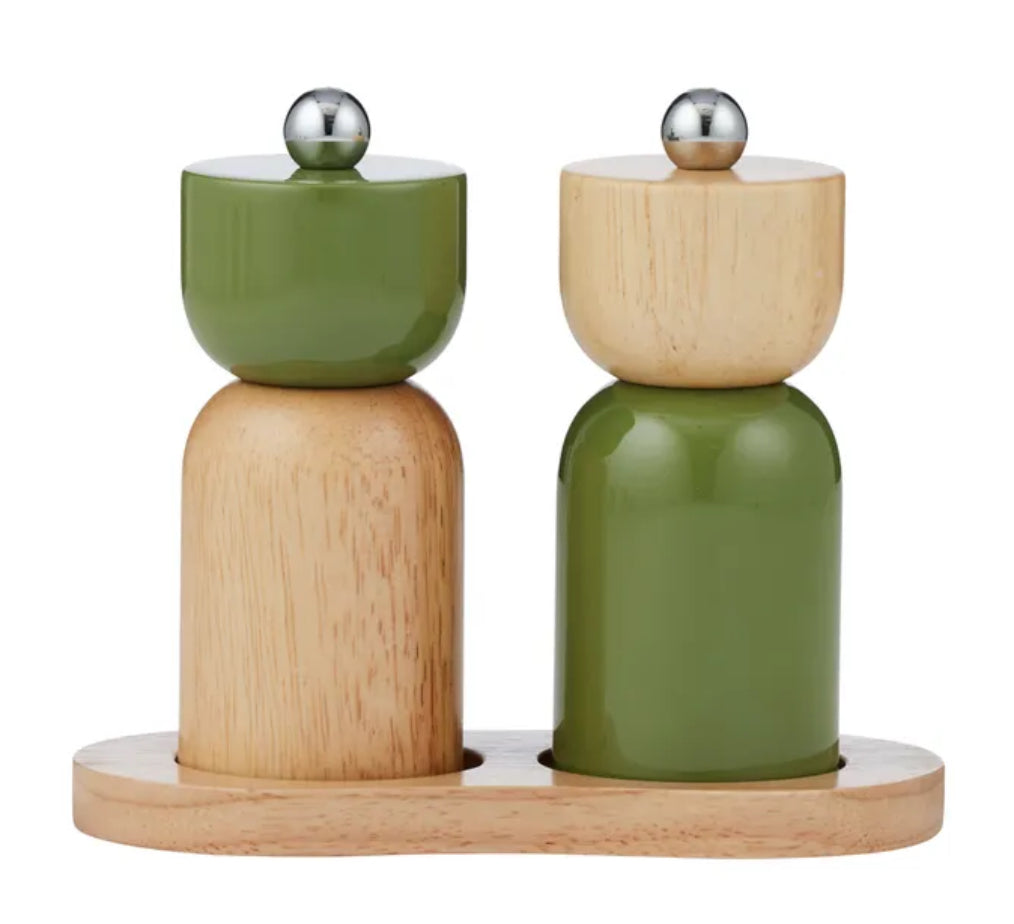Eta 3pc Wood Salt & Pepper Set - Olive
