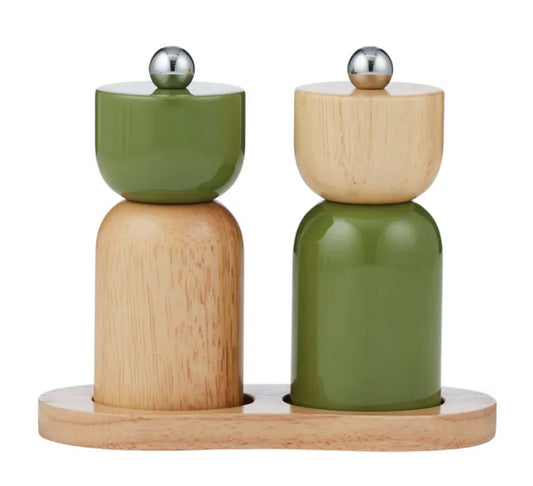 Eta 3pc Wood Salt & Pepper Set - Olive