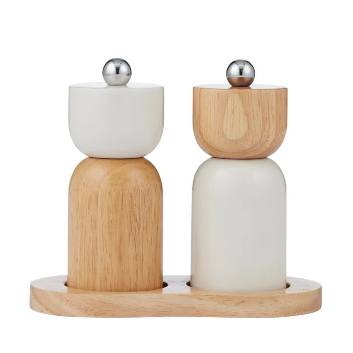 Eta 3pc Wood Salt & Pepper Set - Ivory