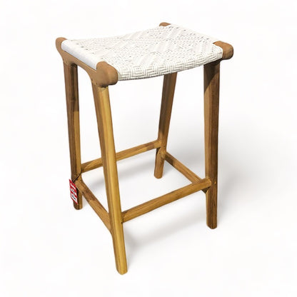 Synthetic Weave Wood Stool - Natural/White