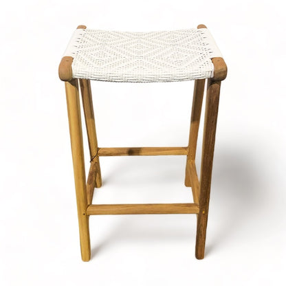 Synthetic Weave Wood Stool - Natural/White