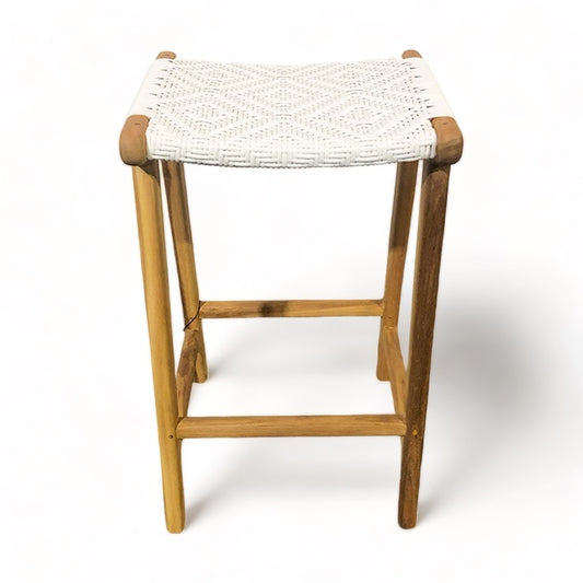 Synthetic Weave Wood Stool - Natural/White