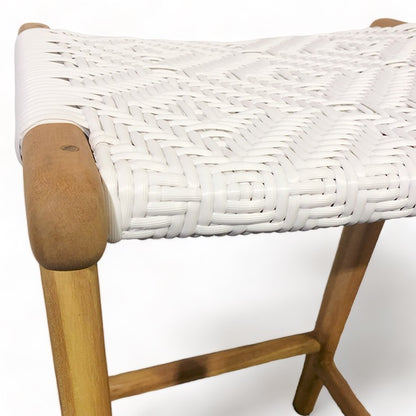 Synthetic Weave Wood Stool - Natural/White