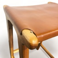 Teak & Leather Counter Stool - Tan