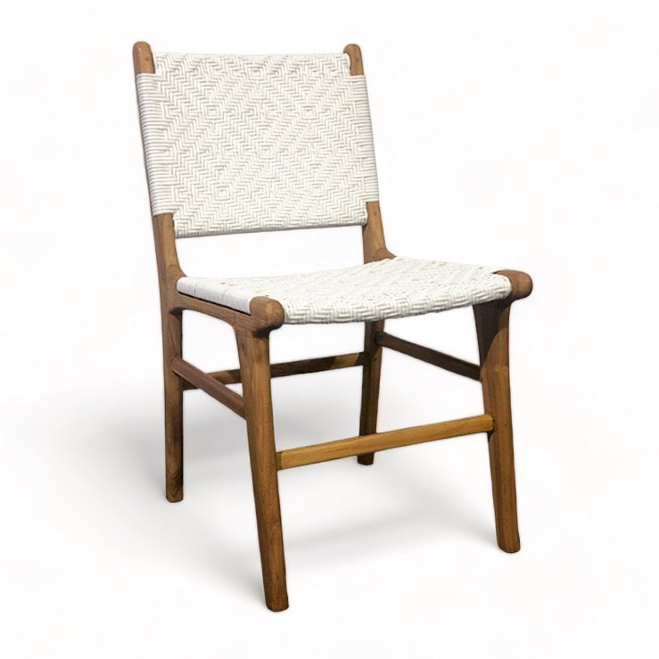 Teak & Synthetic Weave Dining Chair - White
