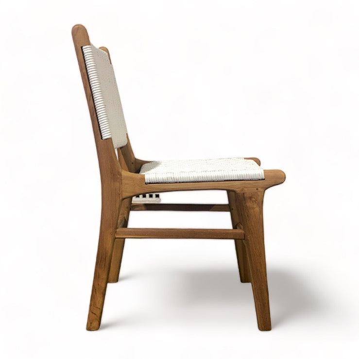 Teak & Synthetic Weave Dining Chair - White