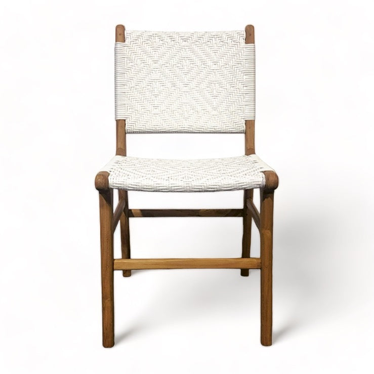 Teak & Synthetic Weave Dining Chair - White