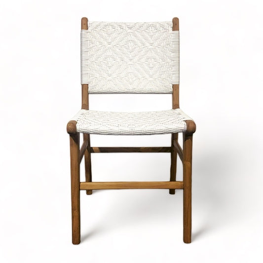Teak & Synthetic Weave Dining Chair - White