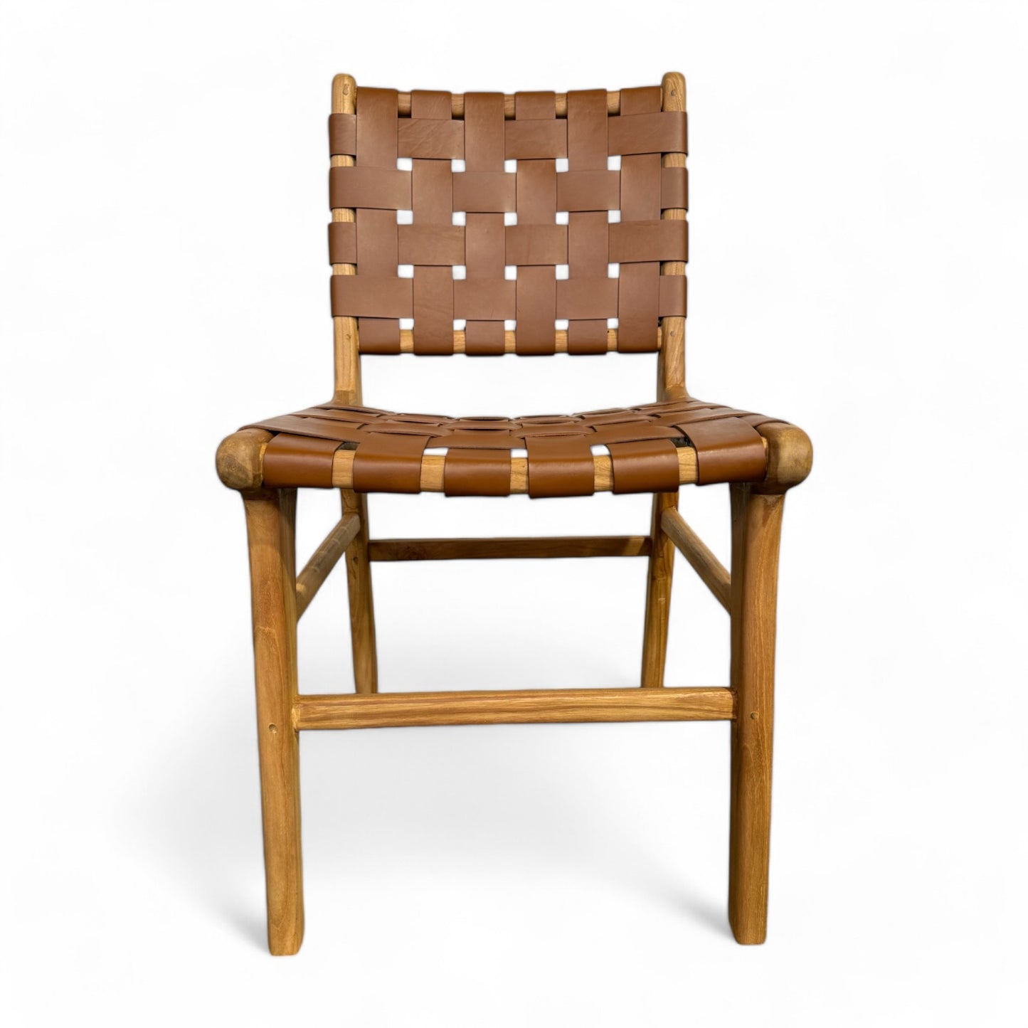 Teak & Leather Dining Chair - Tan Weave