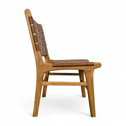 Teak & Leather Dining Chair - Tan Weave