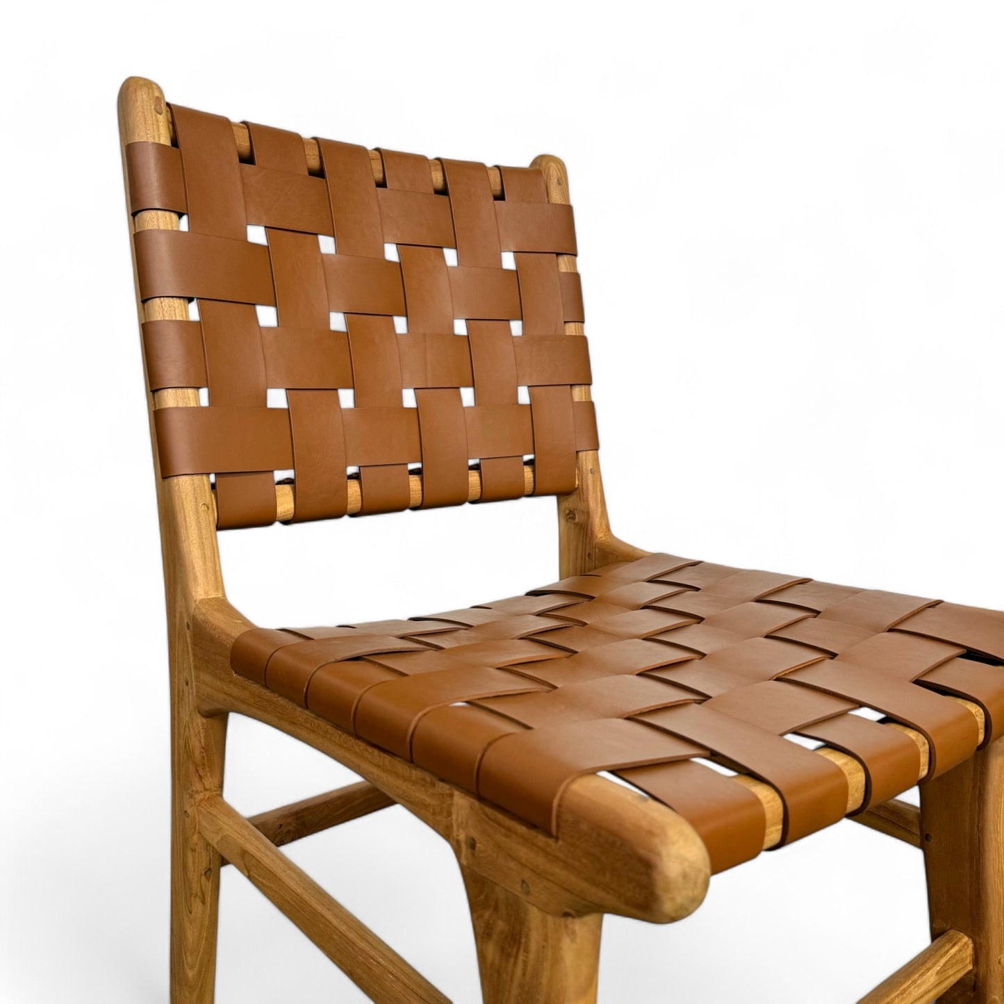 Teak & Leather Dining Chair - Tan Weave