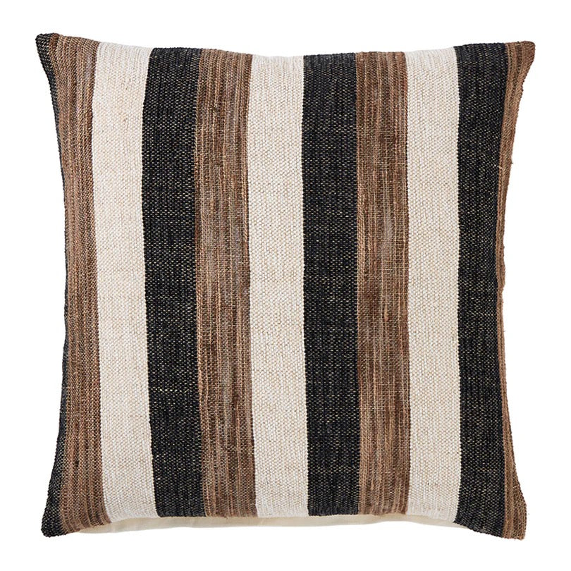 Tulum Cabana Stripe Cushion - Black/Brown/Ivory