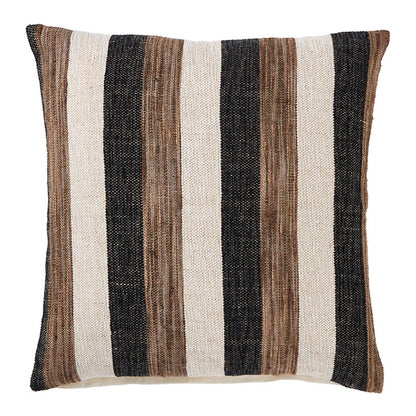 Tulum Cabana Stripe Cushion - Black/Brown/Ivory