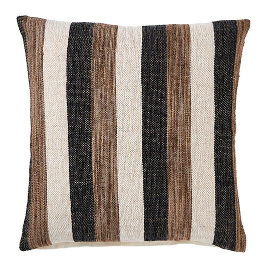Tulum Cabana Stripe Cushion - Black/Brown/Ivory