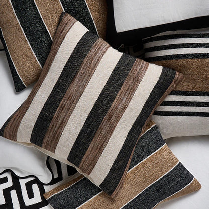 Tulum Cabana Stripe Cushion - Black/Brown/Ivory