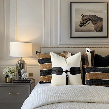 Tulum Cabana Stripe Cushion - Black/Brown/Ivory