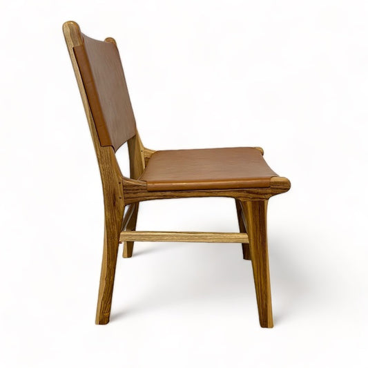 Teak & Leather Dining Chair - Tan