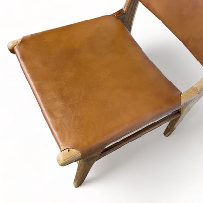 Teak & Leather Dining Chair - Tan