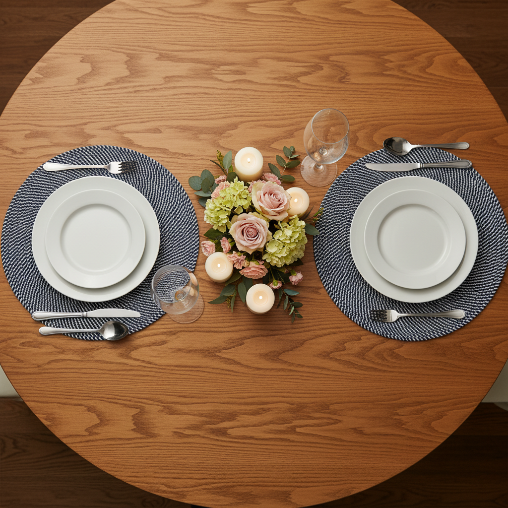 Demi Cotton Round Placemat 38cm Navy/Wht