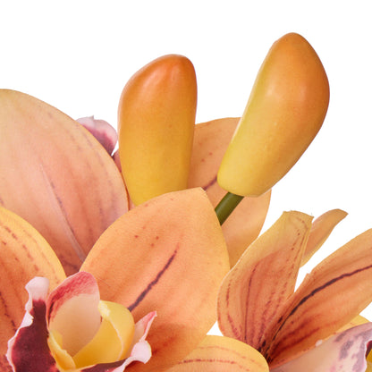 Cymbidium Orchid Glass Vase - Orange