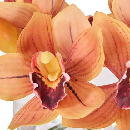 Cymbidium Orchid Glass Vase - Orange