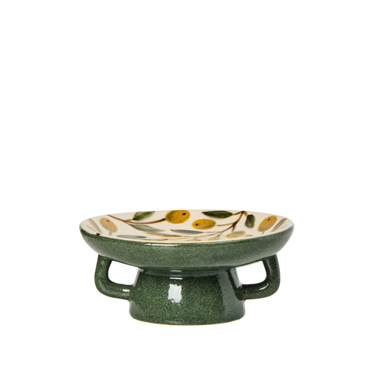 Olea Footed Dish Natural & Green & Amber