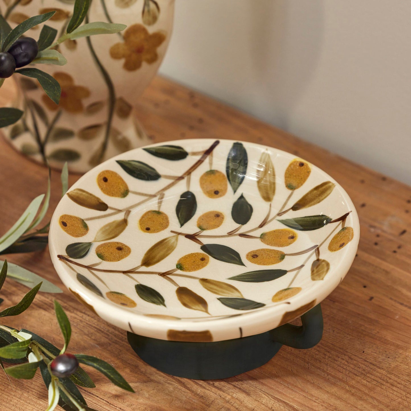 Olea Footed Dish Natural & Green & Amber
