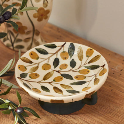 Olea Footed Dish Natural & Green & Amber