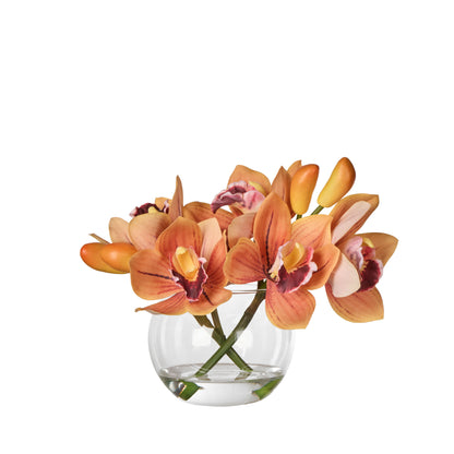 Cymbidium Orchid Glass Vase - Orange