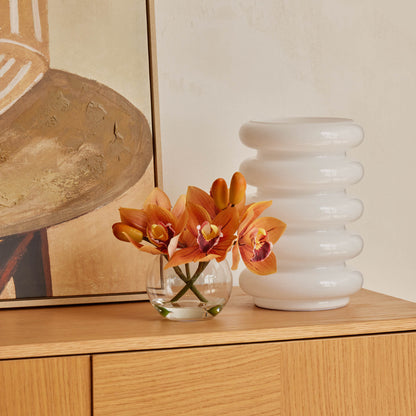 Cymbidium Orchid Glass Vase - Orange