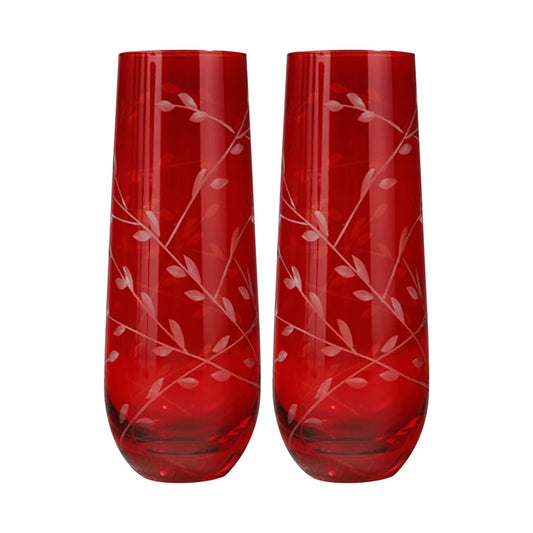 Gala Stemless Floral Flutes Set/2 - Red